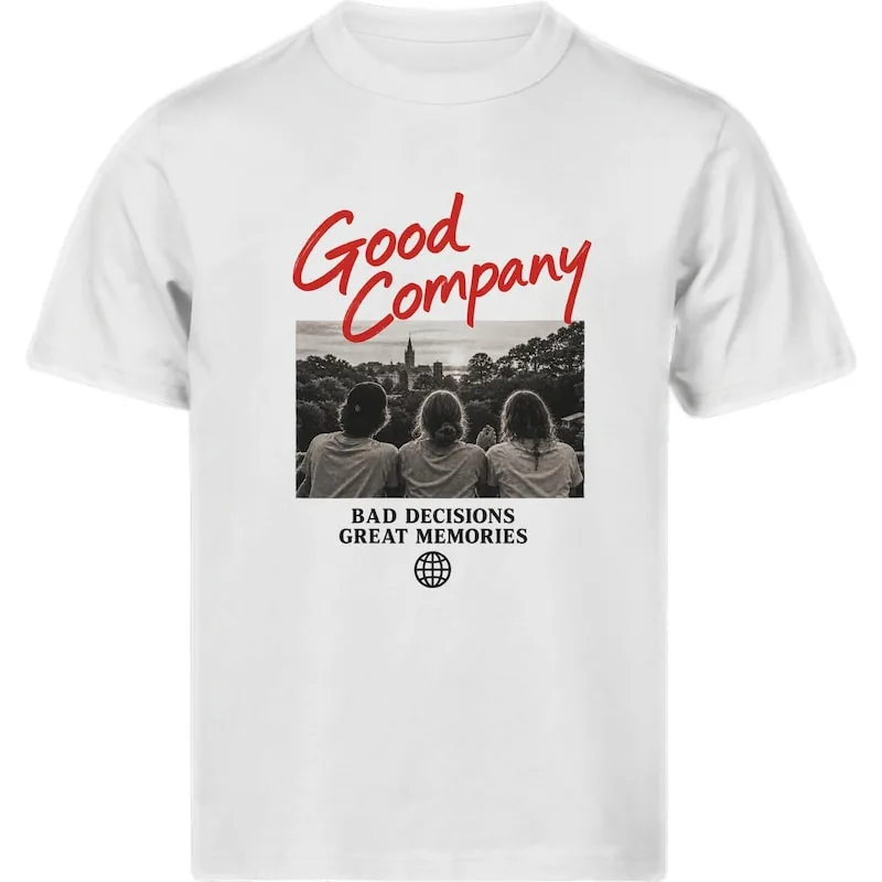 White Elvé Good Company T-shirt with the original graphic print